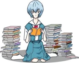 🤓 Rei Ayanami Neon Genesis Evangelion Anime, Manga, Pelajar, Membaca, Buku telegram sticker