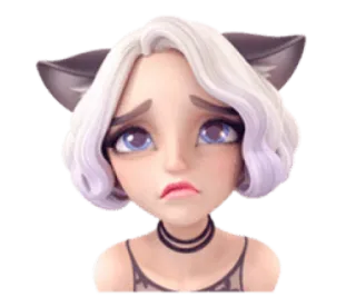😢 девушка-кошка, аниме, грустный, мультфильм, цифровое искусство telegram sticker