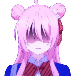 😞 anime, kartun, stiker, karakter, rambut merah muda, sedih, imut telegram sticker