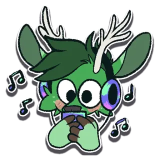 🎶 музыка, наушники, олень, рога, милый, мультфильм telegram sticker