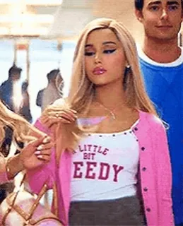 💎 Ariana Grande A LITTLE BIT NEEDY Ariana Grande, bionda, rosa, outfit, pop star, celebrità telegram sticker