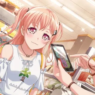 🥮 例外 anime meisje, winkelen, supermarkt, telefoon, blond haar telegram sticker