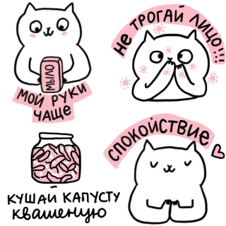 😷 НЕ ТРОГАЙ ЛИЦО!!! chat, russe, mignon, dessin animé, autocollant telegram sticker