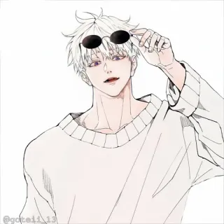 💠 Anime, Pelo Blanco, Gafas de sol, Masculino, Personaje whatsapp sticker