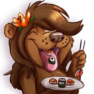 🍣 สิงโต, ซูชิ, อาหาร, สัตว์, การ์ตูน, น่ารัก, ดอกไม้ telegram sticker