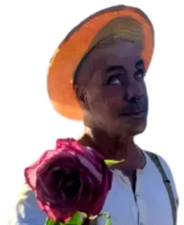 🙂 persona, sombrero, rosa, flor, retrato whatsapp sticker
