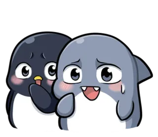 😳 penguin, shark, cartoon, animal, cute, kawaii telegram sticker