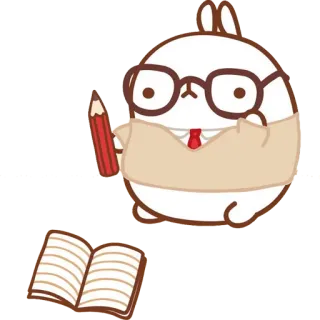 📖 bunny, book, pencil, glasses, rabbit, student, cartoon telegram sticker