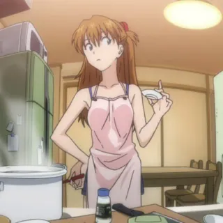 🥢 Asuka Langley Soryu Neon Genesis Evangelion anime, character, cooking, kitchen, apron telegram sticker
