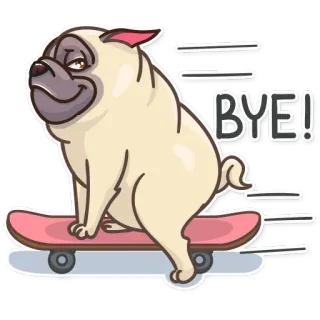 🏃‍♀️ BYE! cão, pug, skate, tchau, adeus, despedida telegram sticker