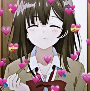 💕 anime girl, cute, hearts, love, happy, brunette telegram sticker