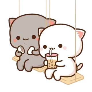 😋 고양이, 귀여운, 카와이, 만화, 동물, 그네, 버블티 telegram sticker