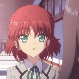 😏 anime, garota, personagem, cabelo ruivo, olhos verdes, uniforme escolar whatsapp sticker