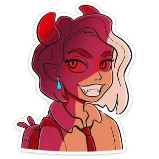 😡 iblis, tanduk, fantasi, kartun, merah, dasi, gadis monster telegram sticker