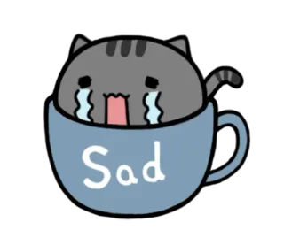 😭 Sad gato, triste, chorando, emocional, xícara, desenho animado telegram sticker
