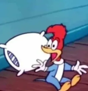 😧 Woody Woodpecker 우디 우드페커, 만화, 새, 베개, 애니메이션, 레트로 telegram sticker