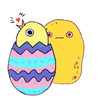 🐣 цыпленок, яйцо, пасха, картофель, милый, мультфильм telegram sticker