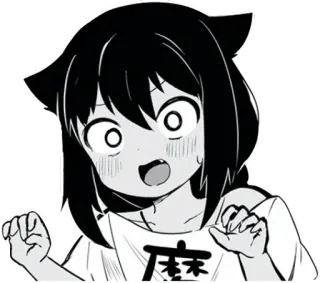 😳 麻 Anime, Manga, Orejas de gato, Lindo, Asustado, Blanco y negro telegram sticker