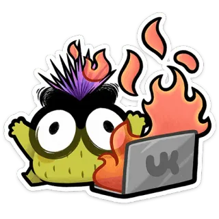 ⭐ Hoạt hình, Lửa, Máy tính, Máy tính xách tay, Tức giận, Bực bội telegram sticker