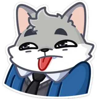 😛 lobo, desenho animado, engraçado, fofo, animal, língua, rosto whatsapp sticker