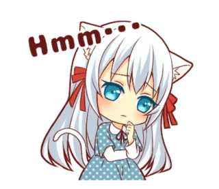 🤔 Hmm Anime, Katzenmädchen, süß, denkend, hmm, kawaii, Sticker, Cartoon telegram sticker