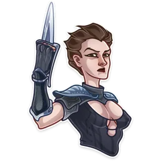 🖕 donna, pugnale, spada, combattente, guerriera, fantasy, arma, cartone animato telegram sticker