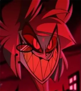 😡 Alastor Hazbin Hotel iblis, radio, tersenyum, merah, jahat telegram sticker