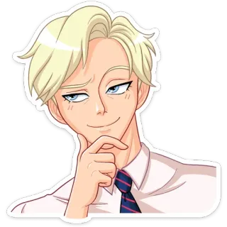 🥴 tóc vàng, anime, nhân vật, tự mãn, hoạt hình, tóc vàng, phong cách anime, nam whatsapp sticker
