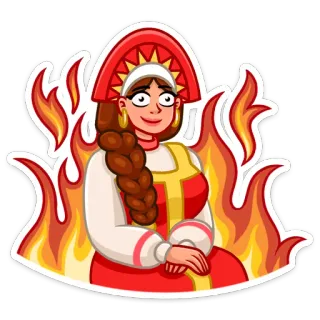🔥 donna, fuoco, abbigliamento tradizionale, copricapo, cartone animato, russo whatsapp sticker
