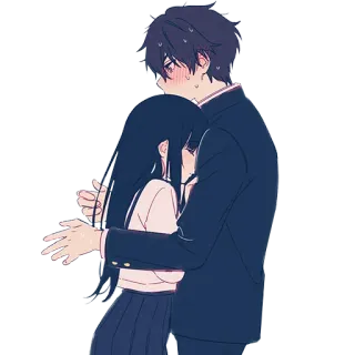 ❤️ Anime, Casal, Abraço, Amor, Uniforme escolar, Romance whatsapp sticker