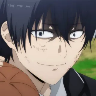 ♠️ anime, smirk, male, bruises, blood telegram sticker