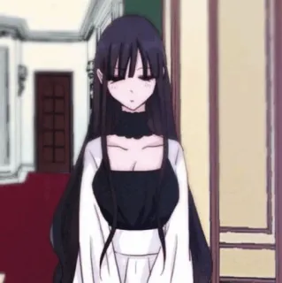 ✨ anime, gothic, long hair, dress, indoors, woman, character, manga telegram sticker