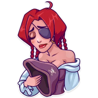 😞 Pirat, Frau, Augenklappe, Hut, Cartoon, weiblich, rote Haare telegram sticker