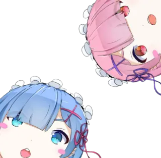 😲 Rem and Ram Anime, Rem, Ram, Sticker, Cartoon, Blaue Haare, Pinke Haare telegram sticker