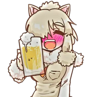 🥴 catgirl, anime, beer, toast, cheers, drinking telegram sticker