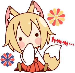 🤔 hmm... 애니메이션, 여우, 귀여운, 카와이, 센코, 생각 telegram sticker