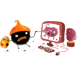 🎨 dibujos animados, arte, artista, ordenador, pintura telegram sticker