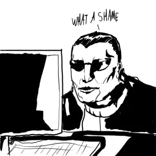 😔 WHAT A SHAME Meme, Komputer, Kacamata, Gambar, Ilustrasi, Online telegram sticker
