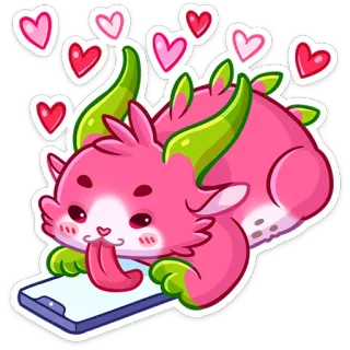 😍 carino, animale, rosa, drago, cuore, cartone animato, adesivo, kawaii telegram sticker