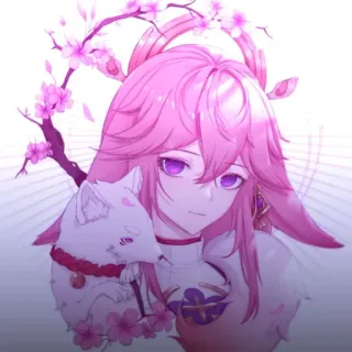 🔮 Yae Miko Genshin Impact 애니메이션, 게임, 여우, 분홍 머리, 벚꽃, 원신 whatsapp sticker