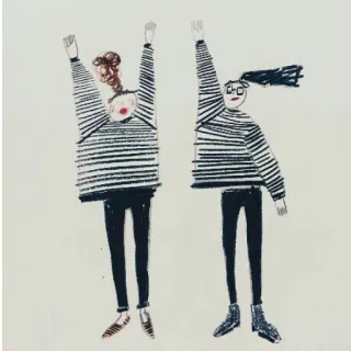 👩 fashion, illustration, style, art, striped shirt, woman, dancing whatsapp sticker