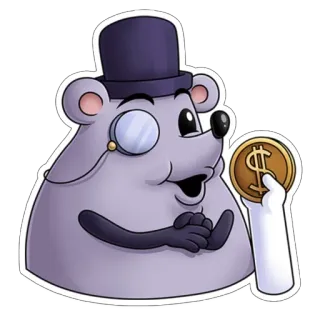 🤑 animal, ratón, monóculo, sombrero de copa, dinero, dólar, dibujo animado, riqueza, finanzas whatsapp sticker