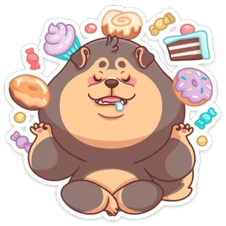 🧁 chó, món tráng miệng, phim hoạt hình, dễ thương, nhãn dán, thiền, đồ ăn telegram sticker