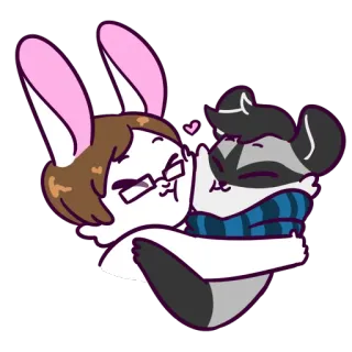 ♥ Cartone animato, Carino, Amore, Coniglio, Procione, Abbraccio, Affetto telegram sticker