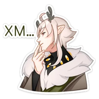 🤔 XM... anime, elf, horns, thinking, illustration telegram sticker