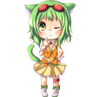 🤔 Anime, Kawaii, Katzenmädchen, Chibi, Süß, Grüne Haare, Zwinkern telegram sticker