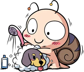 🚿 mono, dibujos animados, caracol, perro, mascota, baño, champú, animal whatsapp sticker