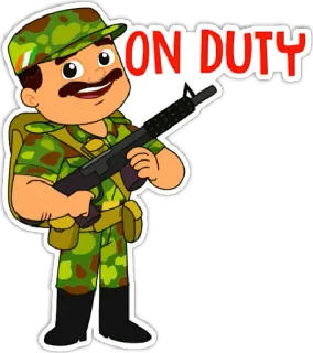 🇮🇳 ON DUTY soldato, pistola, militare, dovere, cartone animato, arma telegram sticker