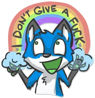 🌈 I DON'T GIVE A FUCK สุนัขจิ้งจอก, หยาบคาย, รุ้ง, การ์ตูน, สัตว์ whatsapp sticker
