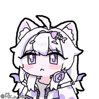 😳 @fix_x_fox Anime, Cartoon, Süß, Sticker, Zeichnung, Weißes Haar, Lila Augen, Fischgräte whatsapp sticker